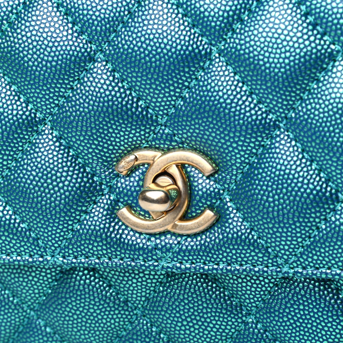 Metallic Caviar Quilted Mini Coco Handle Flap Blue