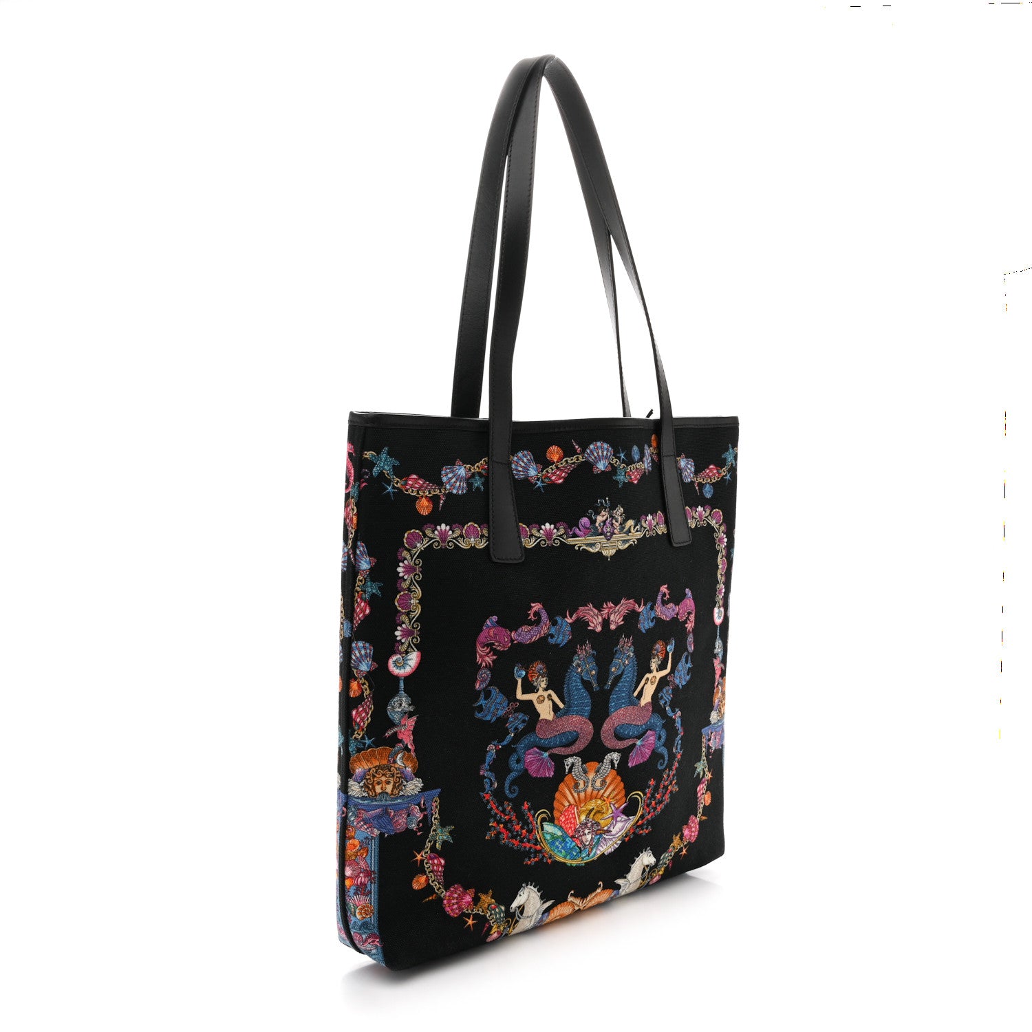 Versace Canvas Underwater Medusa Tote Black Multicolor 3 of 9