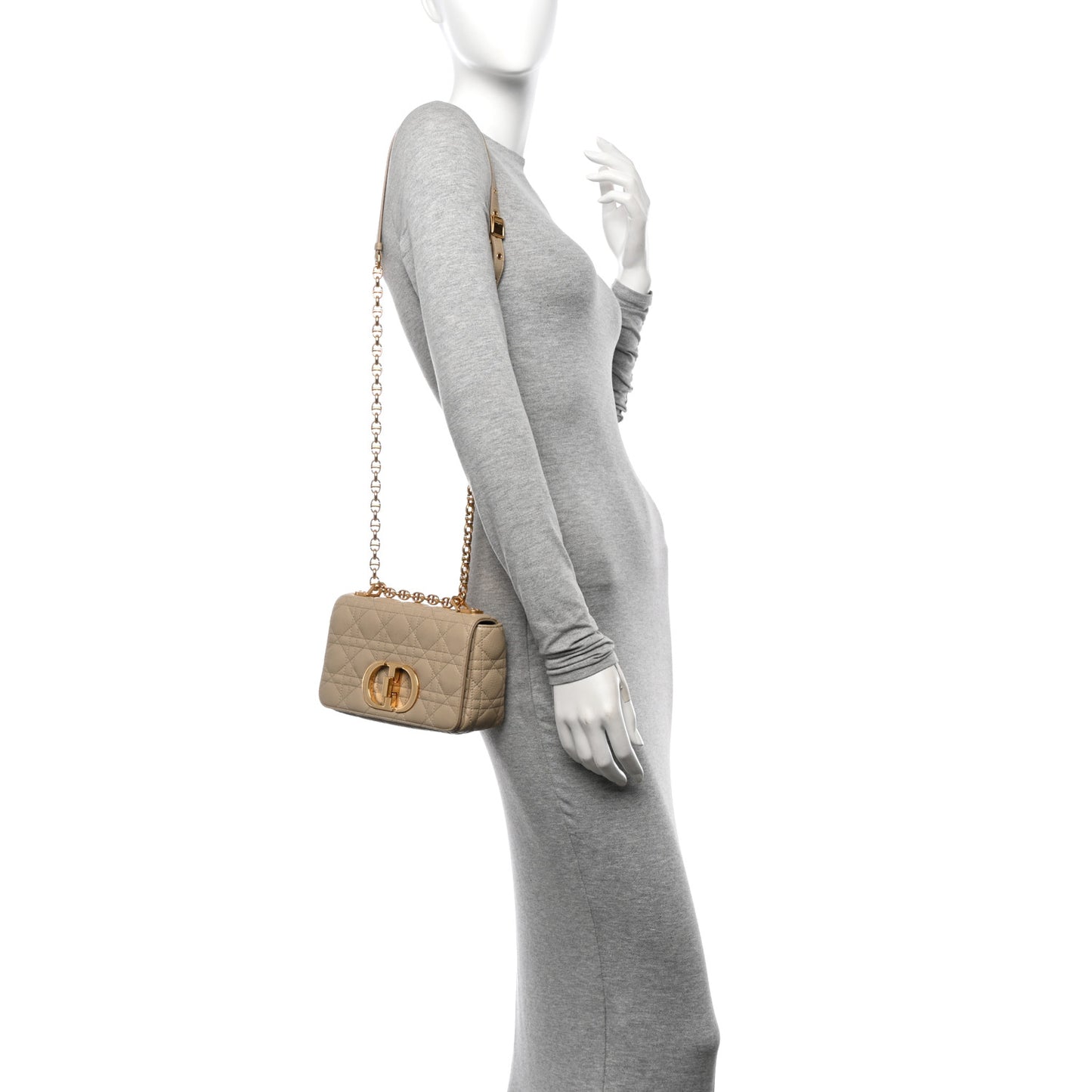 Calfskin Cannage Small Caro Bag Beige
