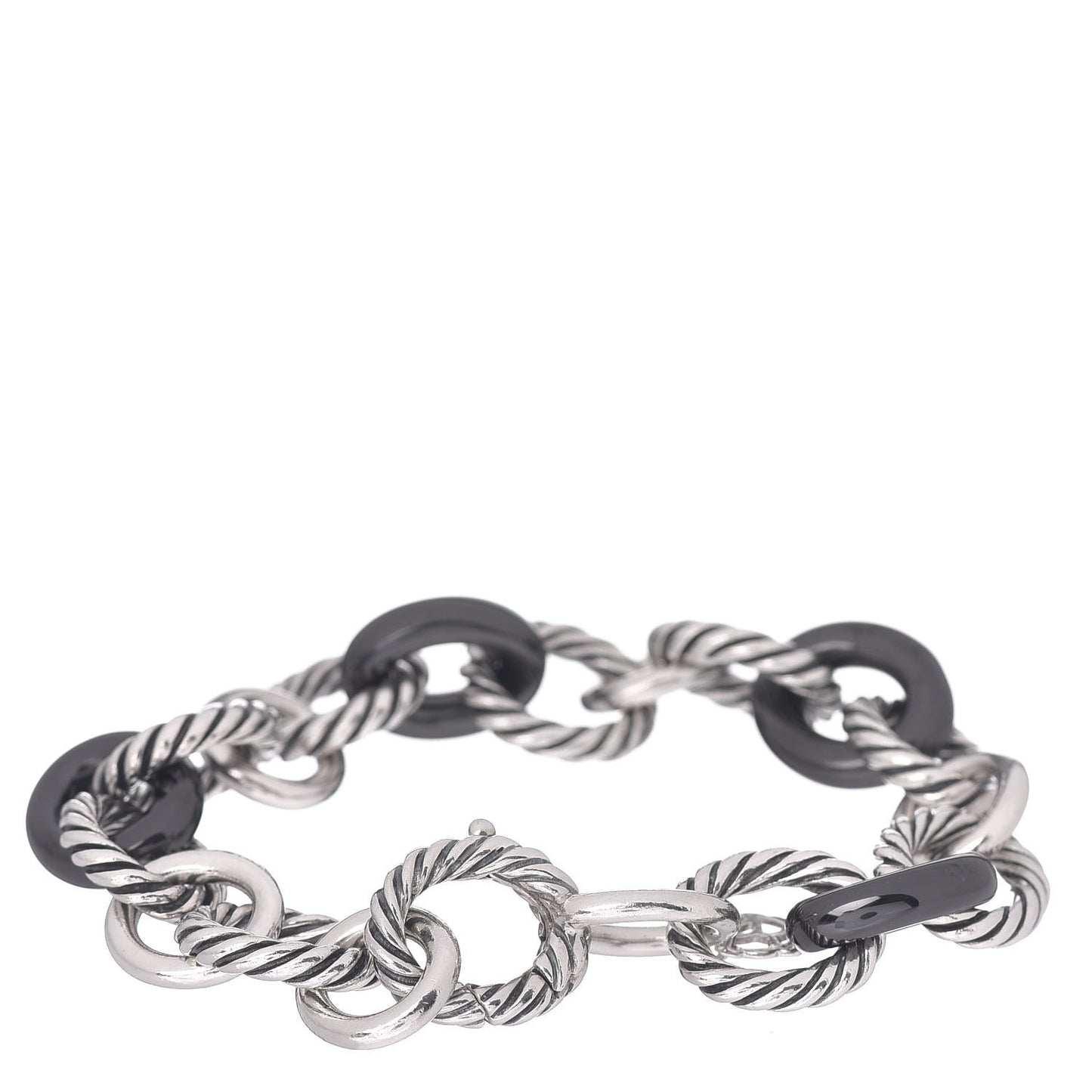 Sterling Silver Ceramic 13mm Large Oval Link Bracelet Black