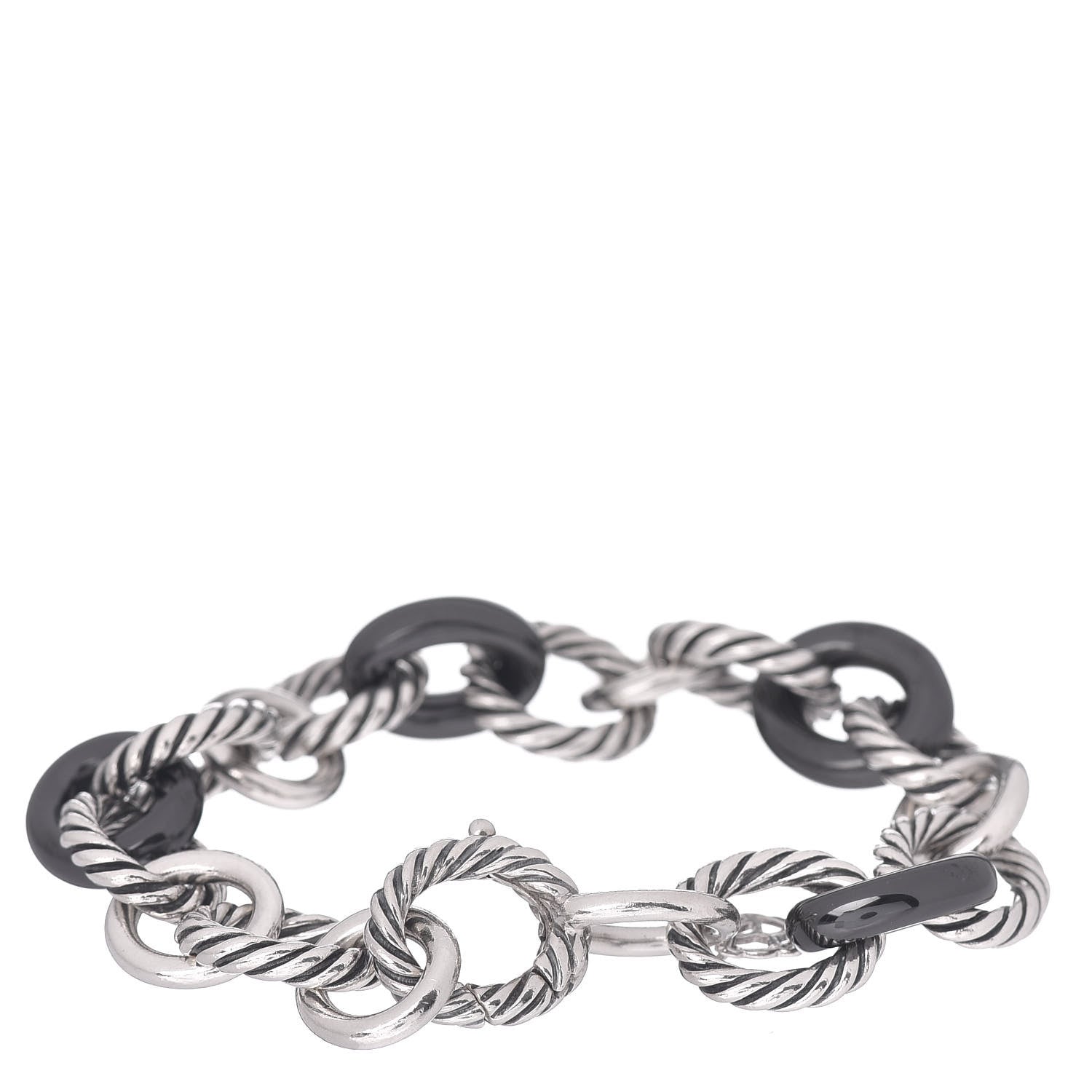 David Yurman Sterling Silver Ceramic 13mm Large Oval Link Bracelet Black 3 of 4