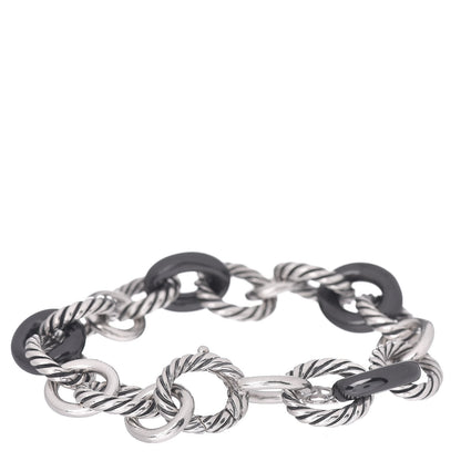 David Yurman Sterling Silver Ceramic 13mm Large Oval Link Bracelet Black 3 of 4