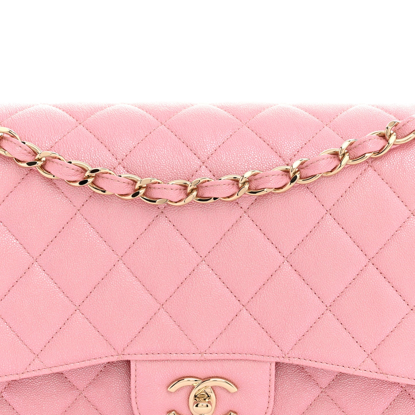 Iridescent Caviar Quilted Jumbo Double Flap Pink