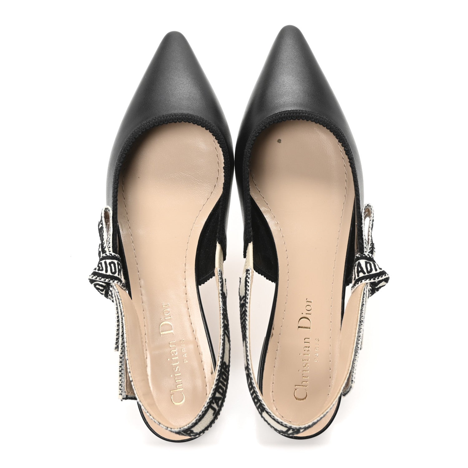 Christian Dior Calfskin Ribbon Embroidered J'Adior Slingback Ballet Flats 37 Black 2 of 9