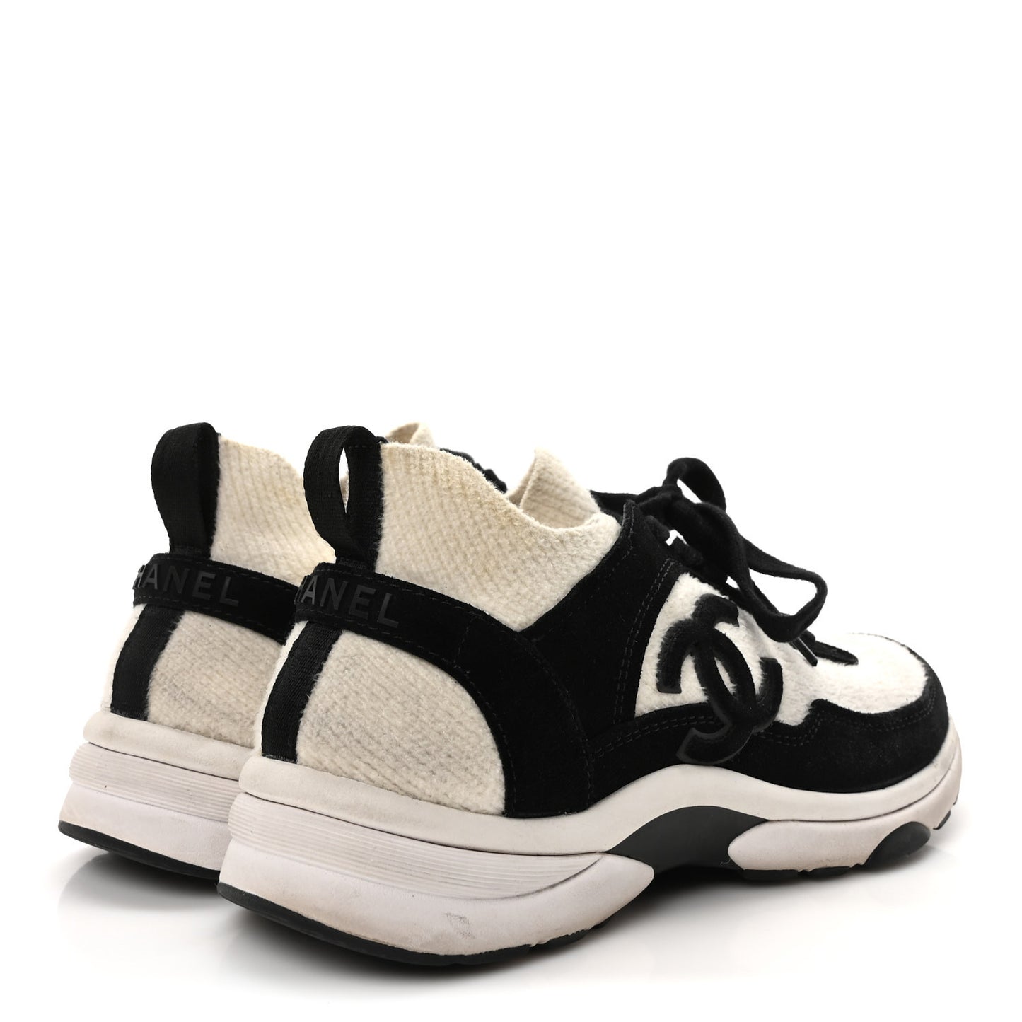 Fabric Suede Calfskin CC Sneakers 38 White Black