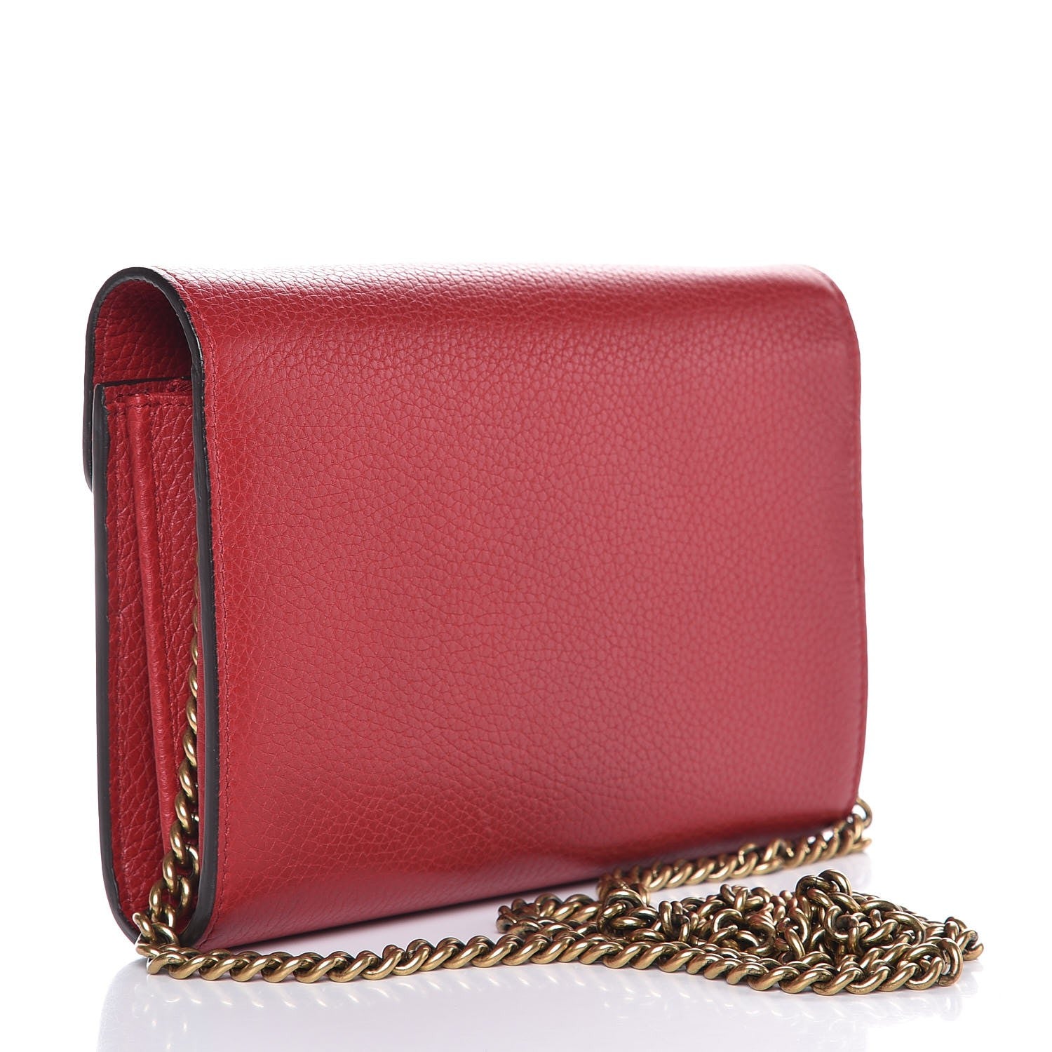 Gucci Calfskin GG Marmont Chain Wallet Vulcanic Red 3 of 8