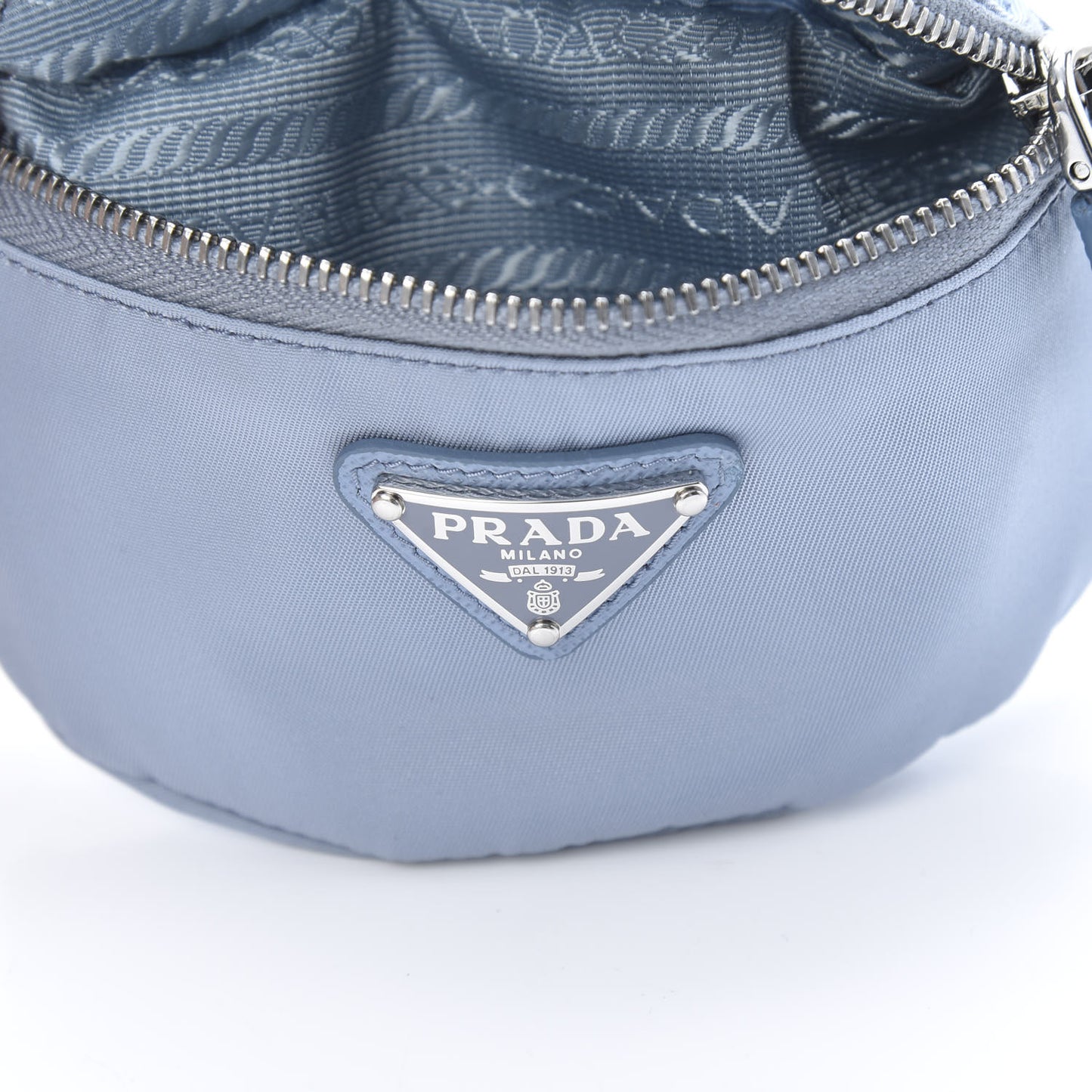 Tessuto Nylon Travel Saffiano Metal Triangle Logo Mini Arm Pouch Astrale