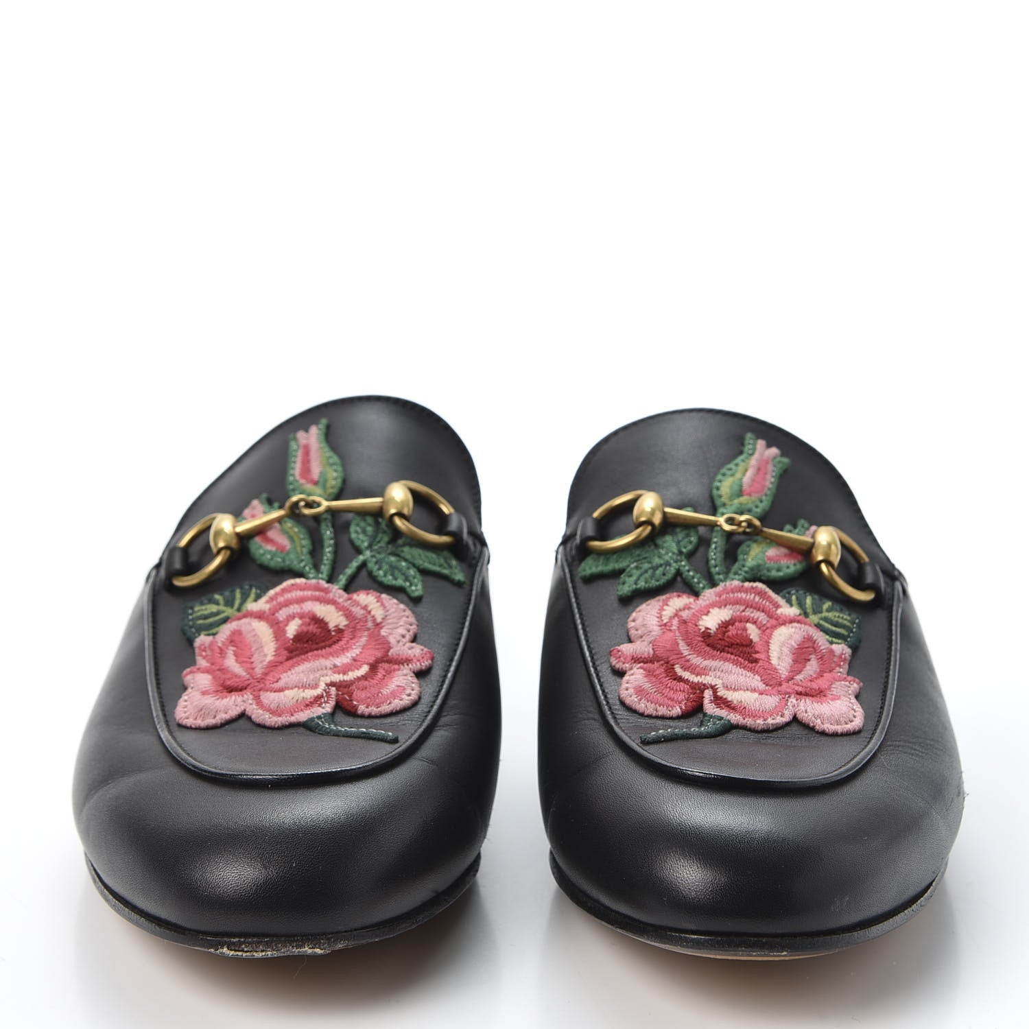 Gucci Calfskin Flower Embroidered Womens Princetown Slippers 38 Black 3 of 13