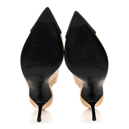 Chanel Goatskin Grosgrain Pointed Cap Toe CC Slingback Pumps 36 Beige Black 5 of 12