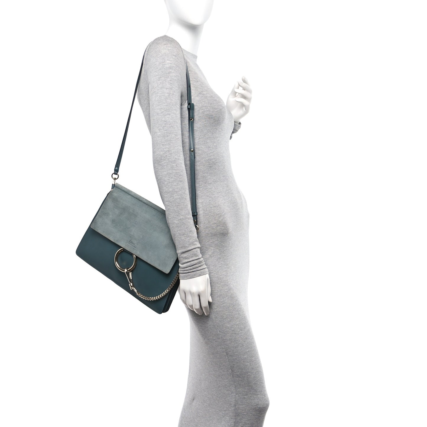 Suede Calfskin Medium Faye Shoulder Bag Cloudy Blue