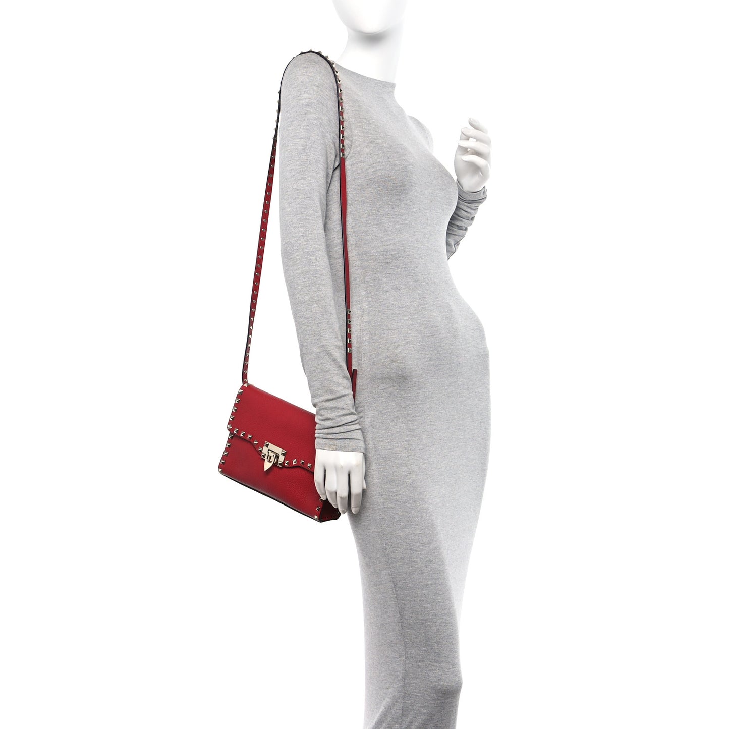 Pebbled Calfskin Medium Rockstud Flip Lock Crossbody Bag Rouge Pur