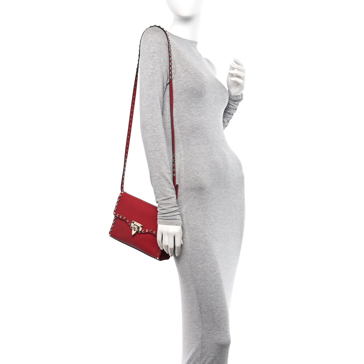 Valentino Garavani Pebbled Calfskin Medium Rockstud Flip Lock Crossbody Bag Rouge Pur 2 of 9