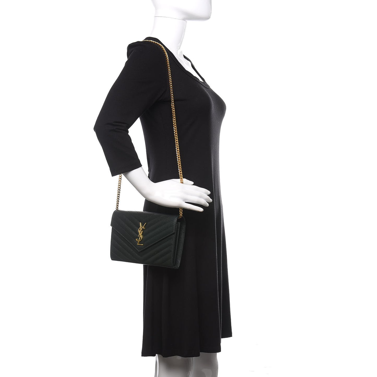 Grain De Poudre Matelasse Chevron Monogram Chain Wallet Dark Green