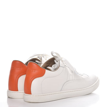 Hermes Calfskin Quicker Sneakers 37 Blanc White Orange 4 of 12
