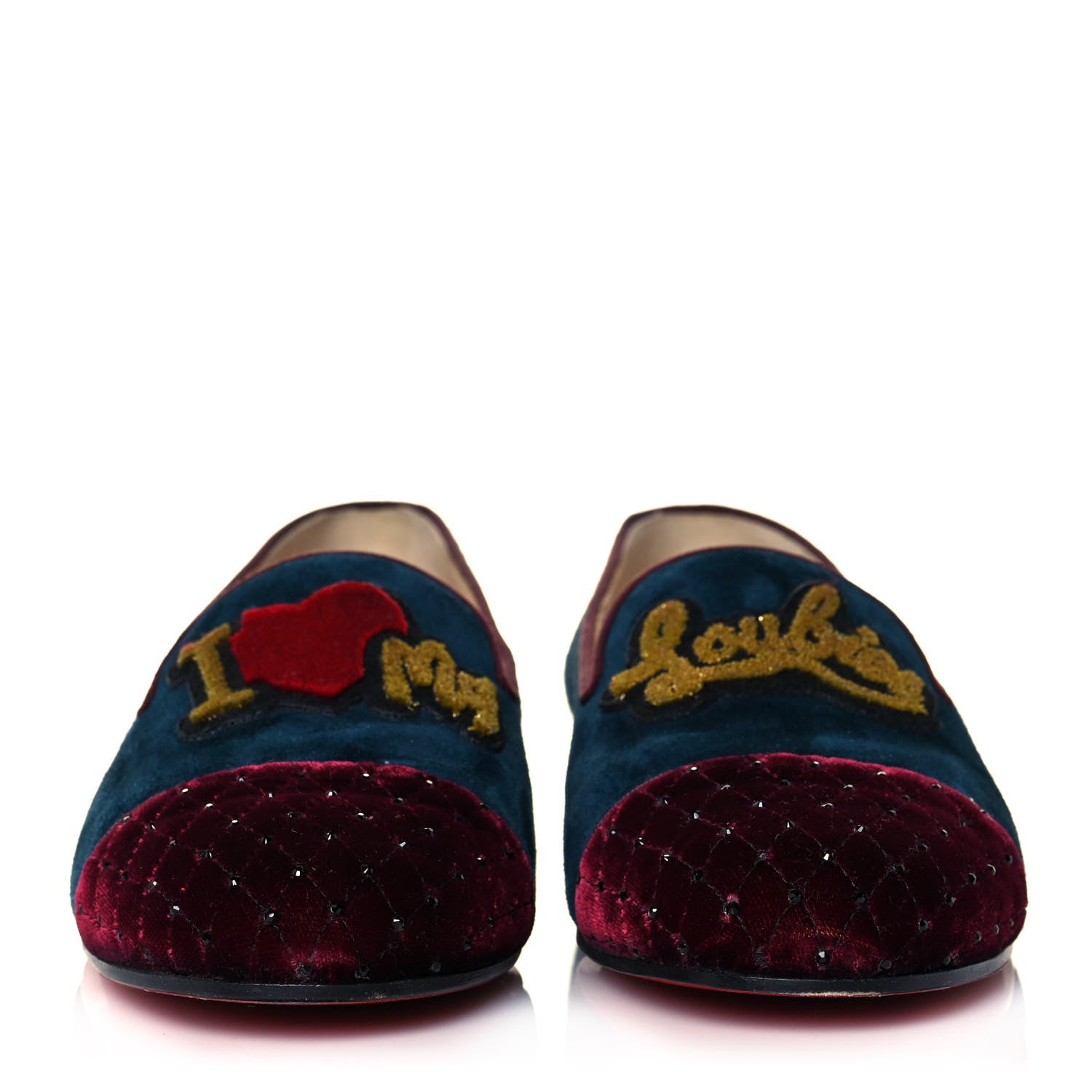 Christian Louboutin Velvet Veau Velours Cap Toe I Love My Loubies Loafers 38 Rouge Imperial Blue Kohl 2 of 9