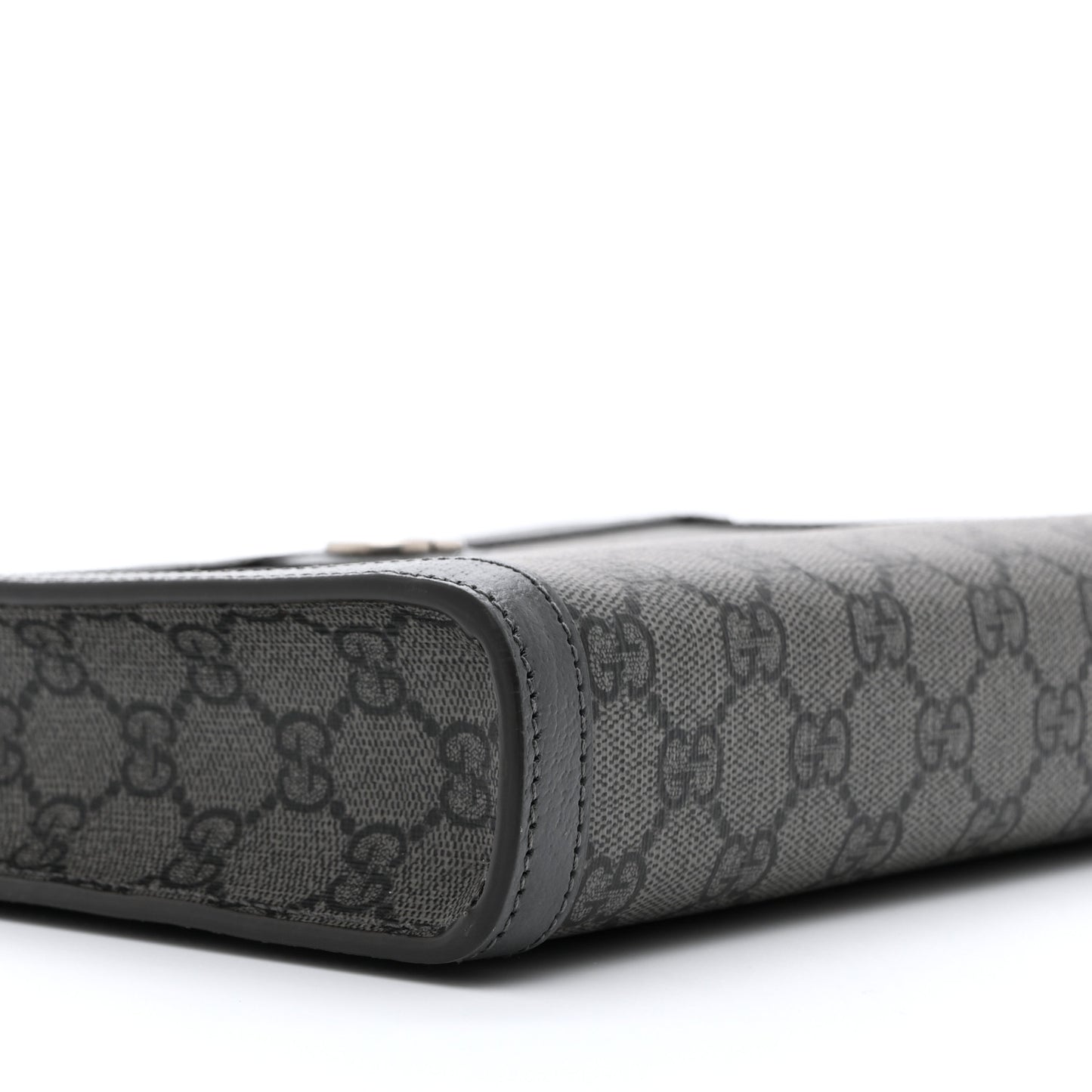 GG Supreme Monogram Textured Dollar Calfskin Web Small Ophidia Shoulder Bag  Grey Black Graphite Grey