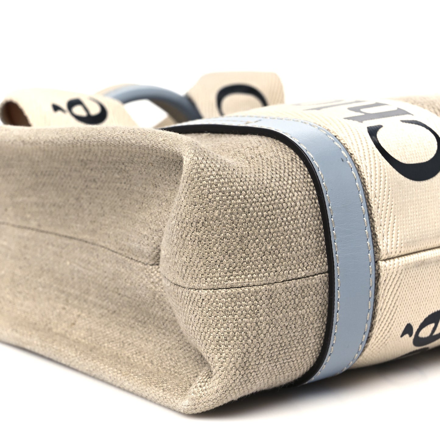 Cotton Calfskin Small Woody Ribbon Tote With Strap Light Blue