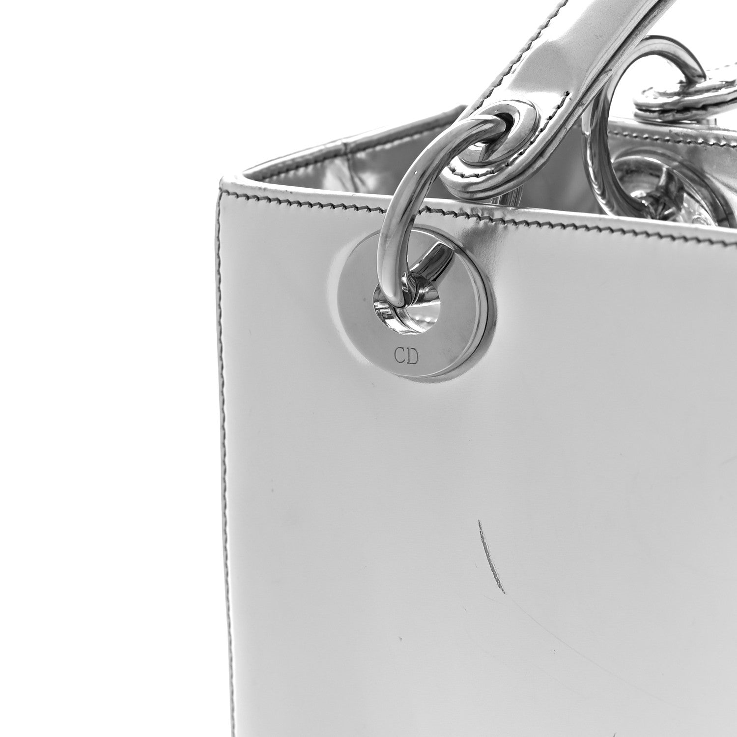 Christian Dior Metallic Patent Calfskin Medium Lady Dior Silver 9 of 12