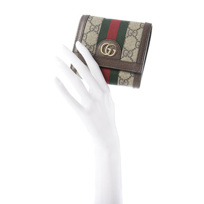 Gucci GG Supreme Monogram Textured Calfskin Web Ophidia Card Case Wallet Beige Ebony New Acero 2 of 6