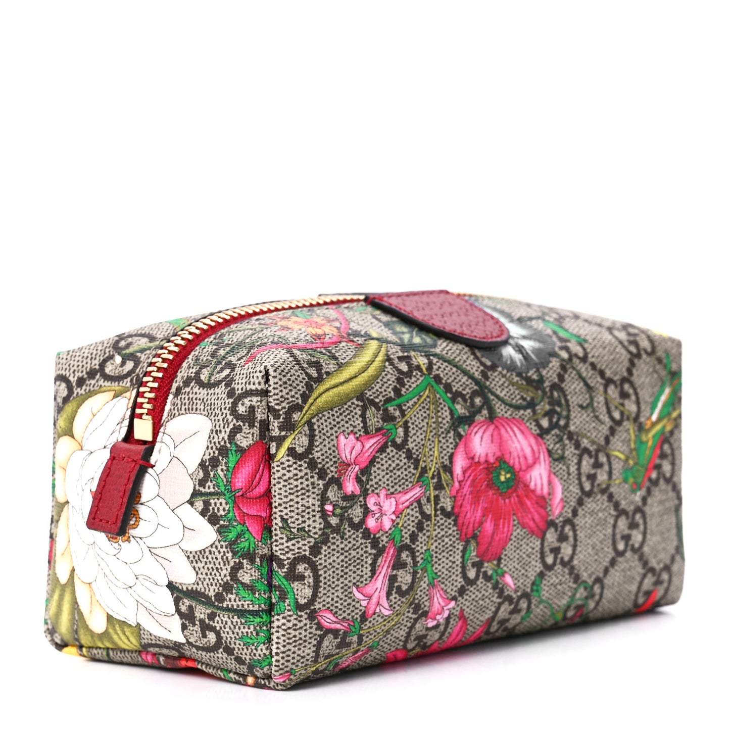 Soft GG Supreme Monogram Flora Calfskin Small Ophidia Cosmetic Case Beige Ebony Multicolor Rosso