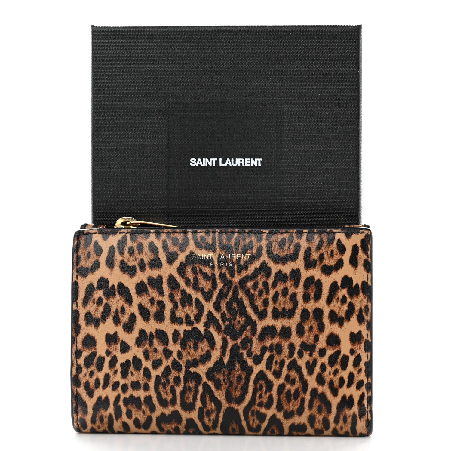 Saint Laurent Calfskin Leopard Printed Monogram Bi-Fold Zipped Wallet Black 10 of 10