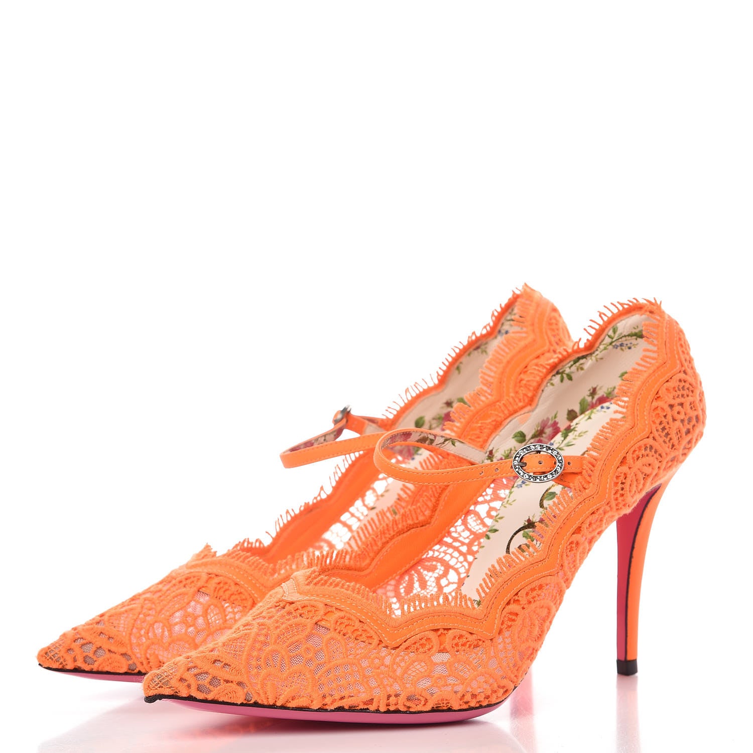Gucci Lace Pizzo Venice Pumps 38.5 Orange Fluo 3 of 9