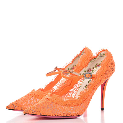 Gucci Lace Pizzo Venice Pumps 38.5 Orange Fluo 3 of 9
