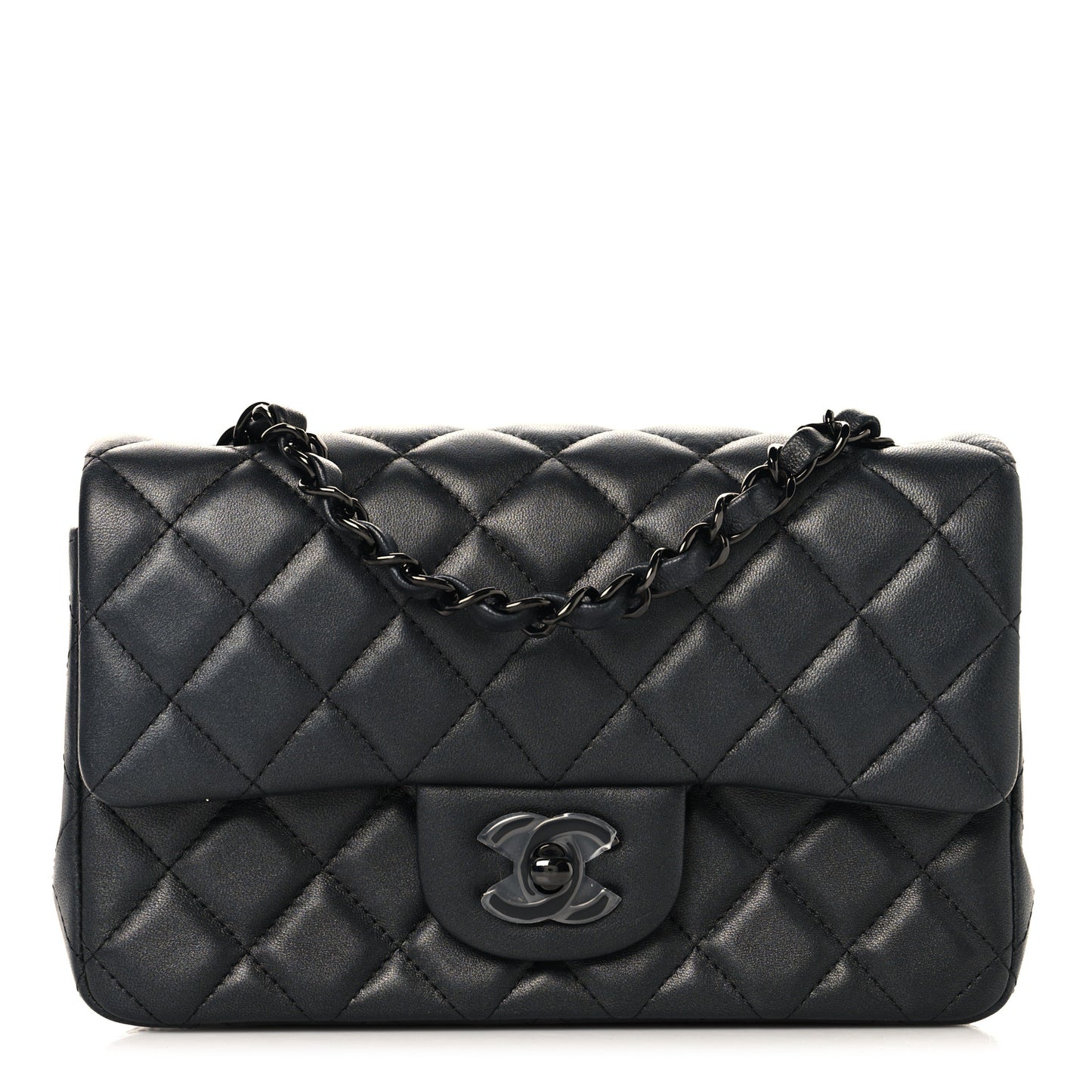 Pearly Lambskin Quilted Mini Rectangular Flap So Black