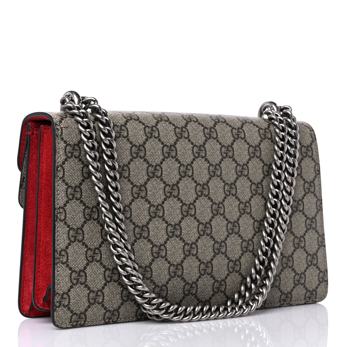 GG Supreme Monogram Suede Small Dionysus Shoulder Bag Beige Ebony Vulcanic Red