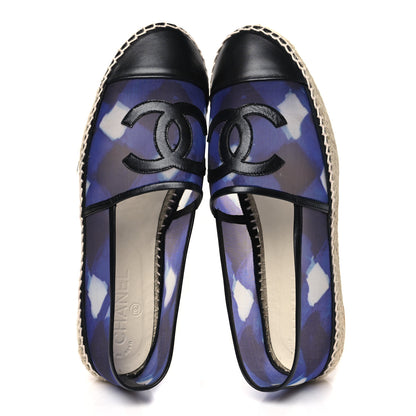 Chanel Mesh Lambskin Check Print CC Espadrilles 40 Blue Black White 2 of 10
