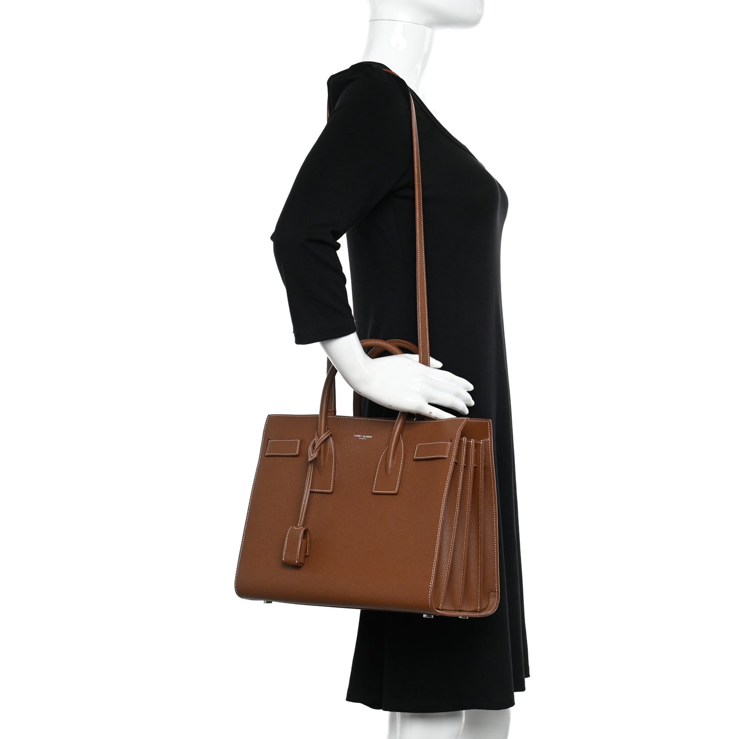 Grained Calfskin Topstitch Small Sac De Jour Cognac