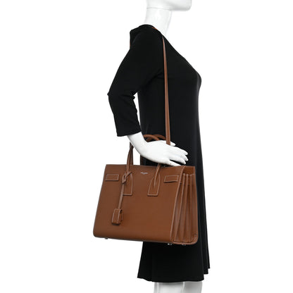 Saint Laurent Grained Calfskin Topstitch Small Sac De Jour Cognac 2 of 9