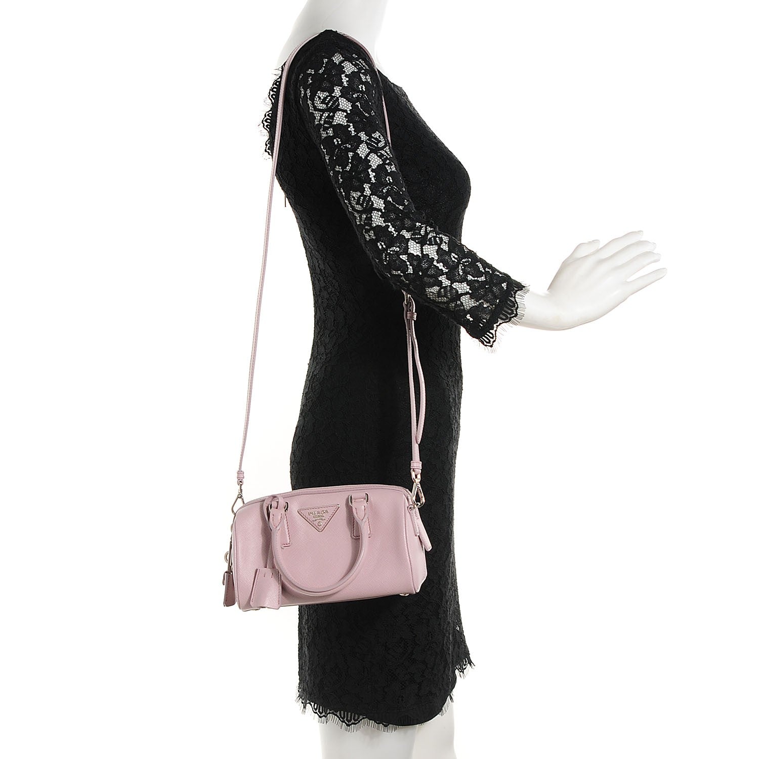 Prada Saffiano Lux Top Handle Crossbody Bag Mughetto 2 of 9