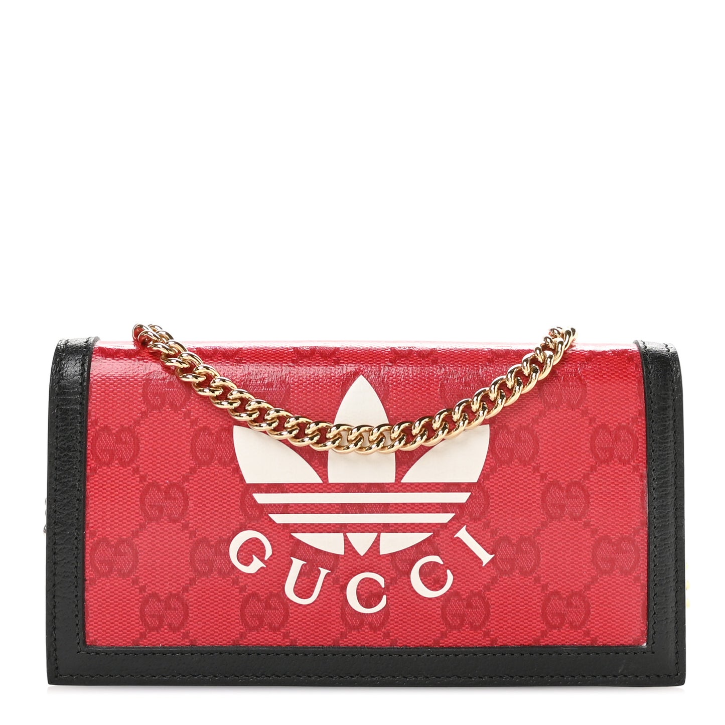 X ADIDAS Monogram Textured Dollar Calfskin Trefoil Embossed Wallet On Chain Hibiscus Red Off White Black