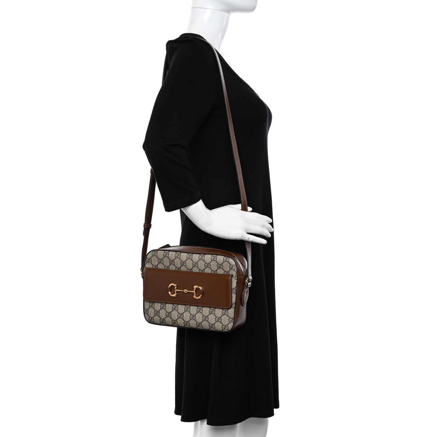 GG Supreme Monogram Small Horsebit 1955 Shoulder Bag Beige Brown Sugar