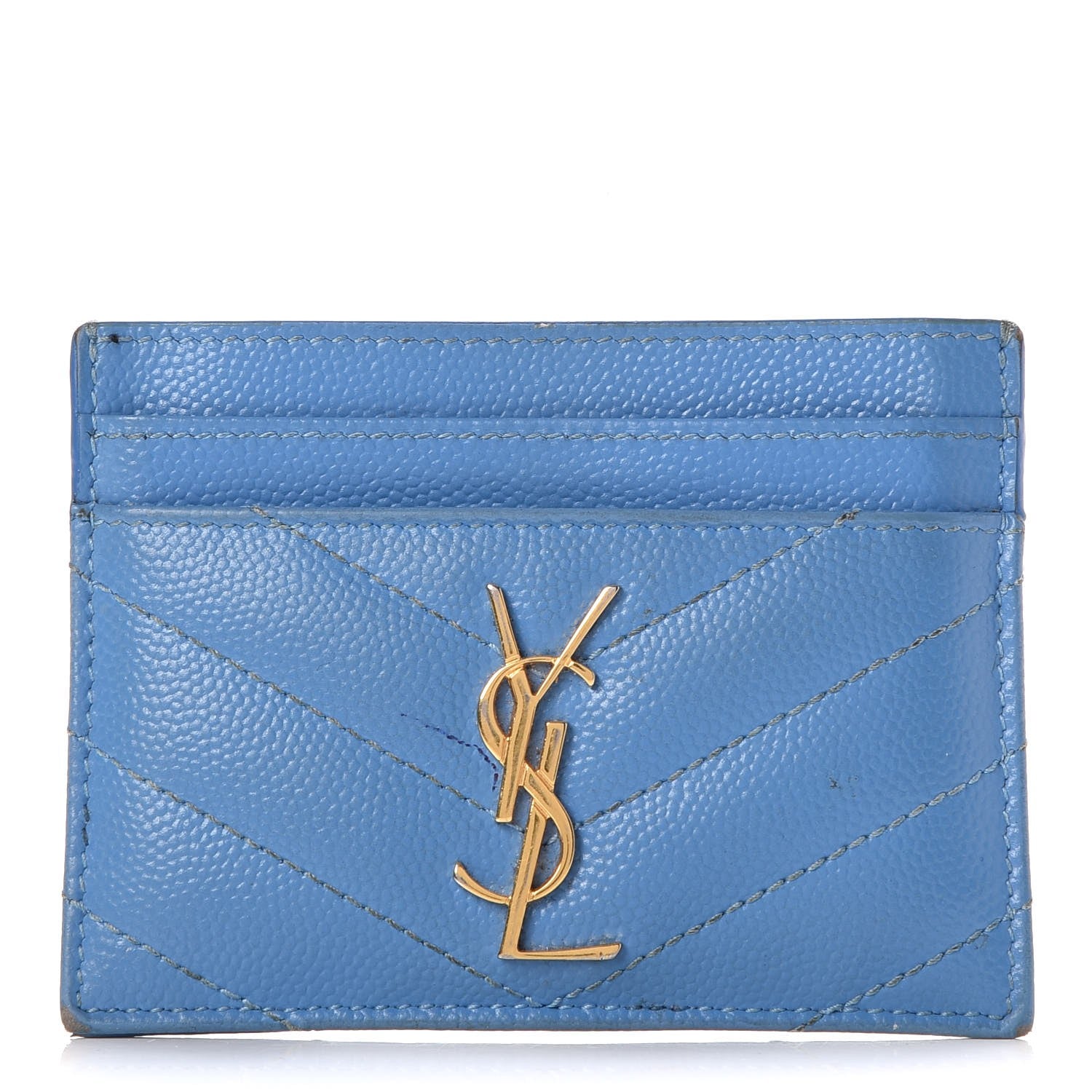 Saint Laurent Grain De Poudre Matelasse Monogram Credit Card Case Blue Clair 1 of 13