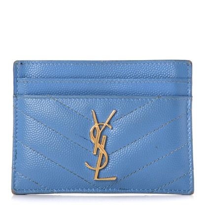 Saint Laurent Grain De Poudre Matelasse Monogram Credit Card Case Blue Clair 1 of 13