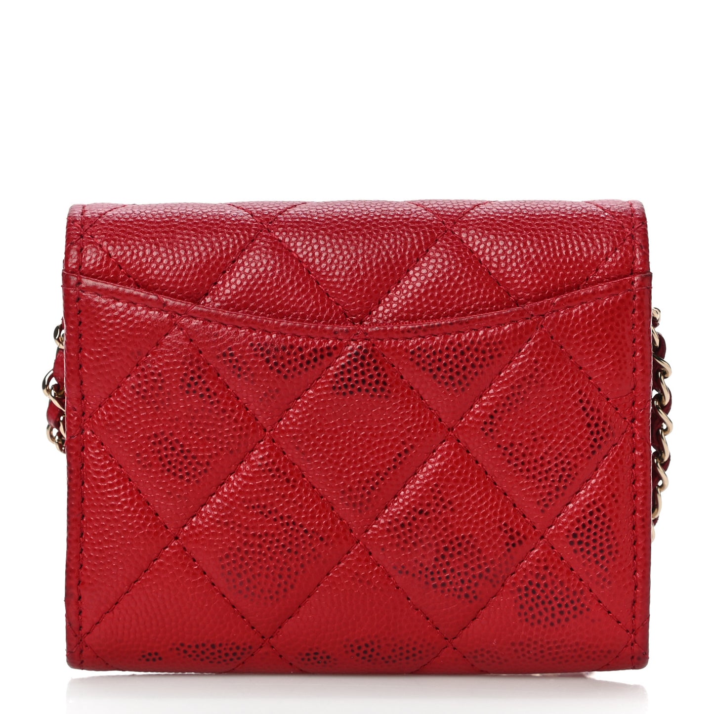 Caviar Quilted Flap Card Holder On Chain Red