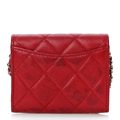 Chanel Caviar Quilted Flap Card Holder On Chain Red 11 of 11