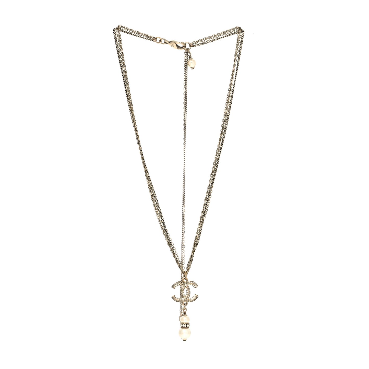 Crystal CC Pearl Drop Necklace Gold