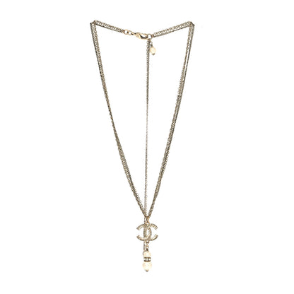 Chanel Crystal CC Pearl Drop Necklace Gold 3 of 5