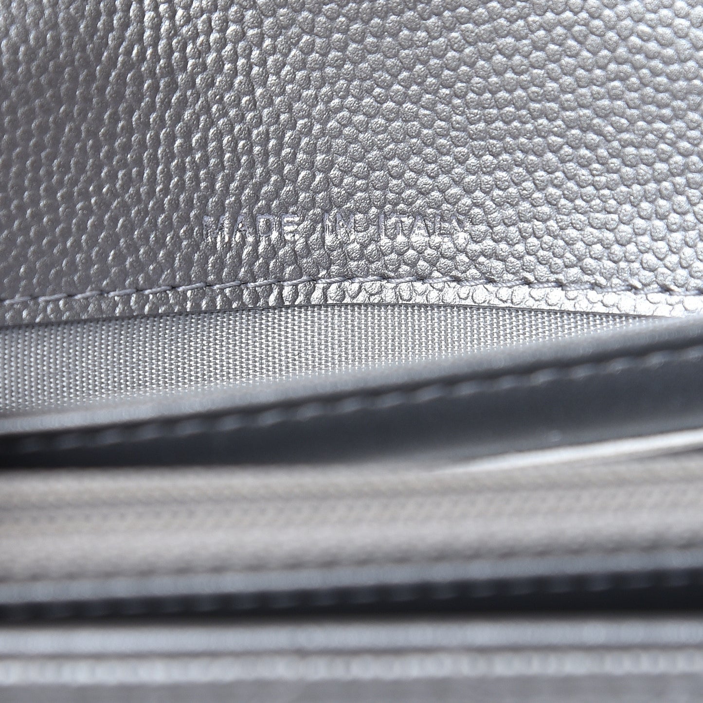 Metallic Caviar Quilted Medium Boy Flap Wallet Silver