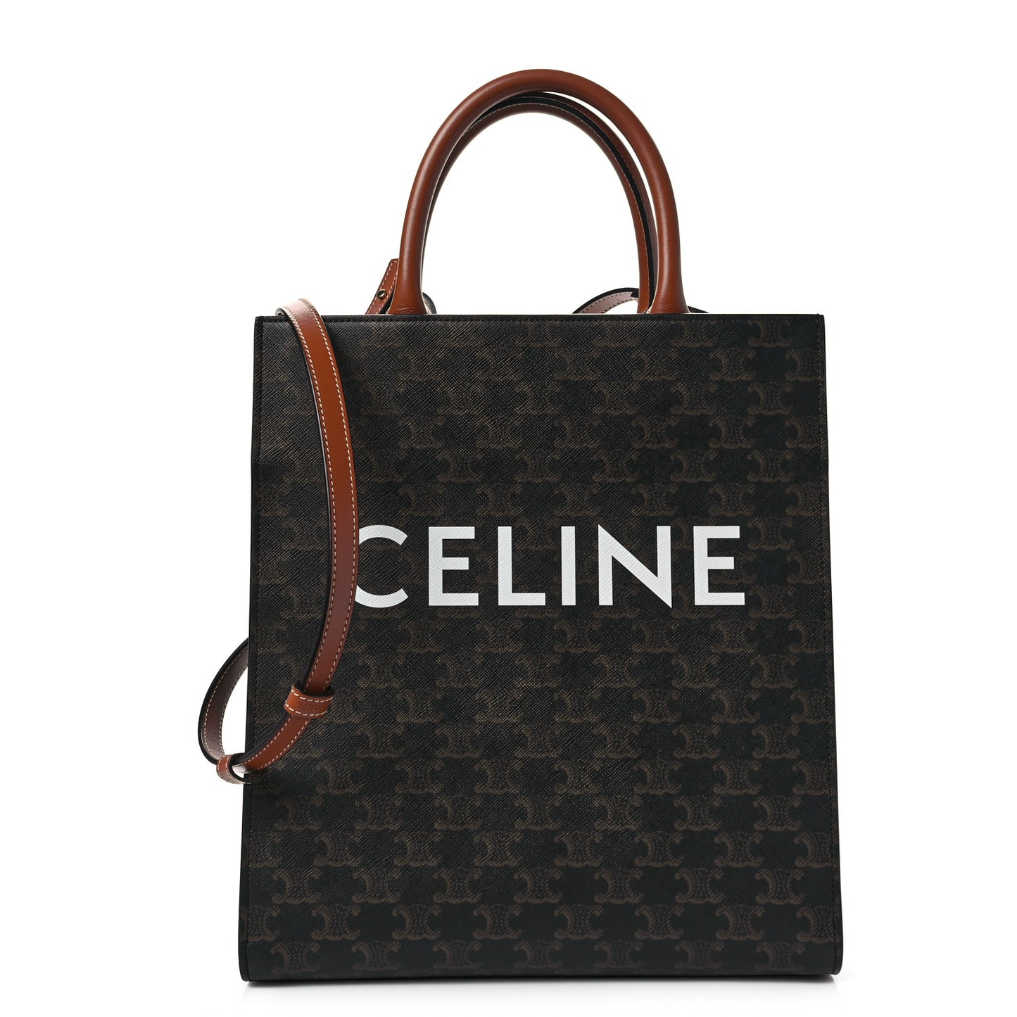 Triomphe Canvas Calfskin Small Vertical Cabas Tan