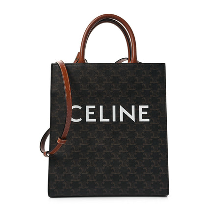 Celine Triomphe Canvas Calfskin Small Vertical Cabas Tan 1 of 7