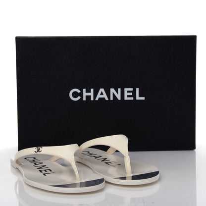 Chanel Calfskin CC Thong Sandals 35 White 10 of 11