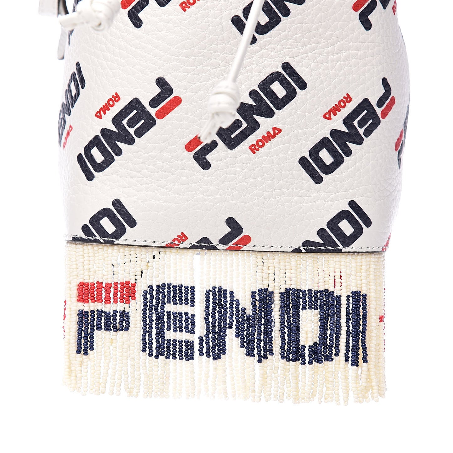 X FILA Calfskin F is Fendi Mania Fringe Mini Mon Tresor Bucket Bag White