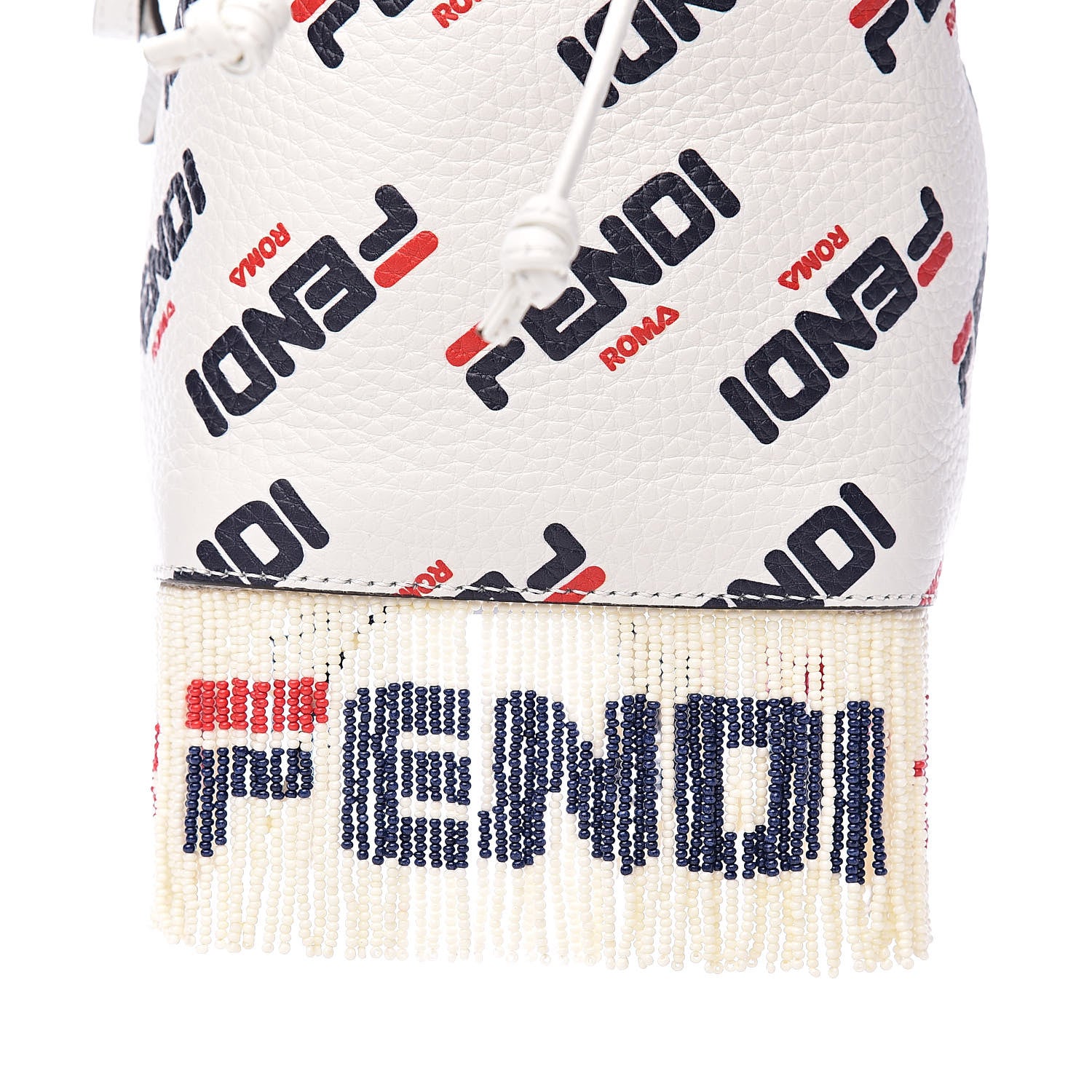 Fendi X FILA Calfskin F is Fendi Mania Fringe Mini Mon Tresor Bucket Bag White 10 of 11
