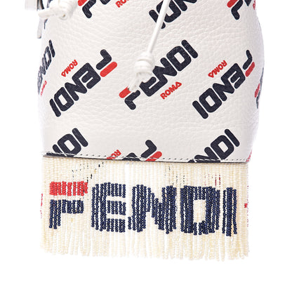 Fendi X FILA Calfskin F is Fendi Mania Fringe Mini Mon Tresor Bucket Bag White 10 of 11