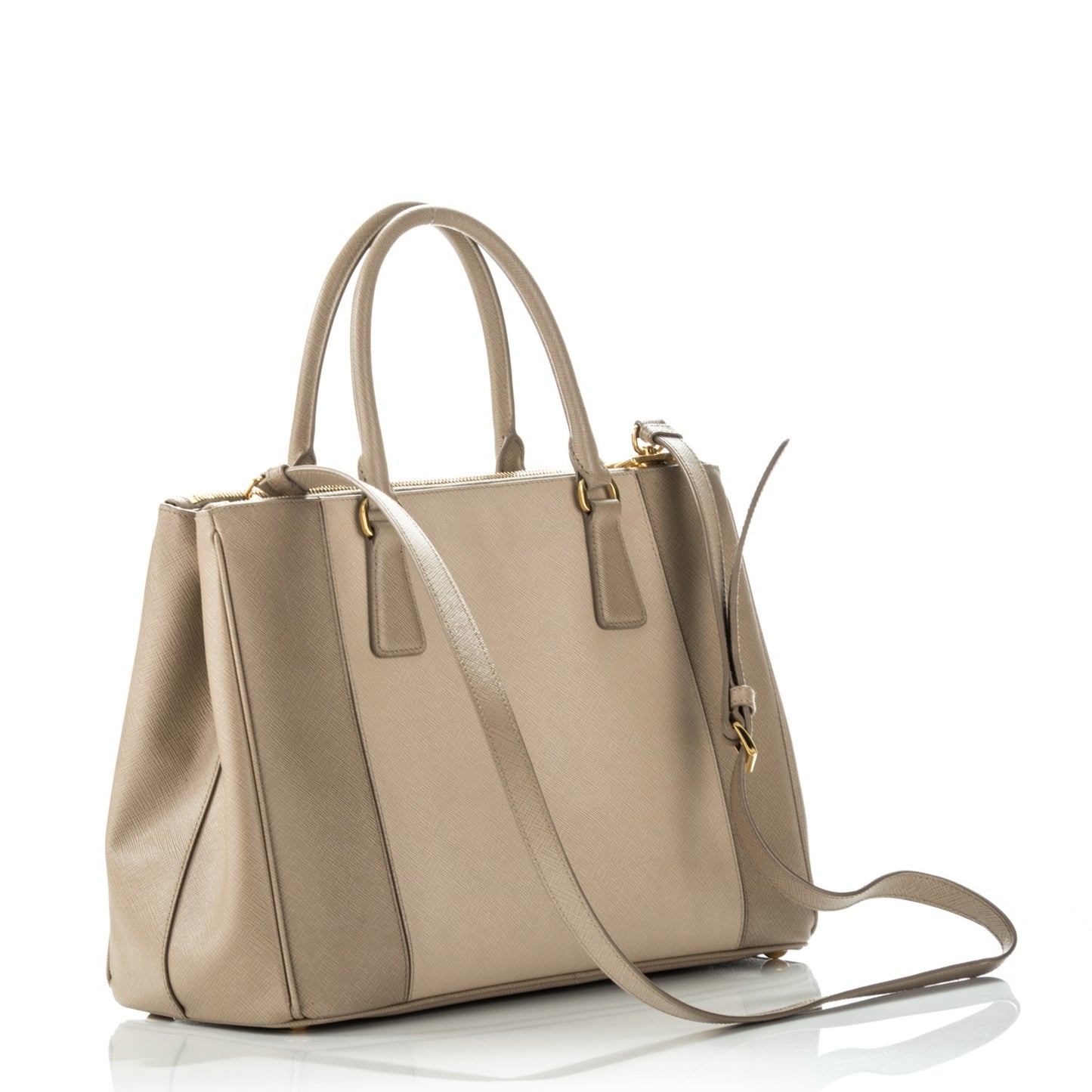 Saffiano Lux Colorblock Medium Galleria Double Zip Tote Cammeo Argilla