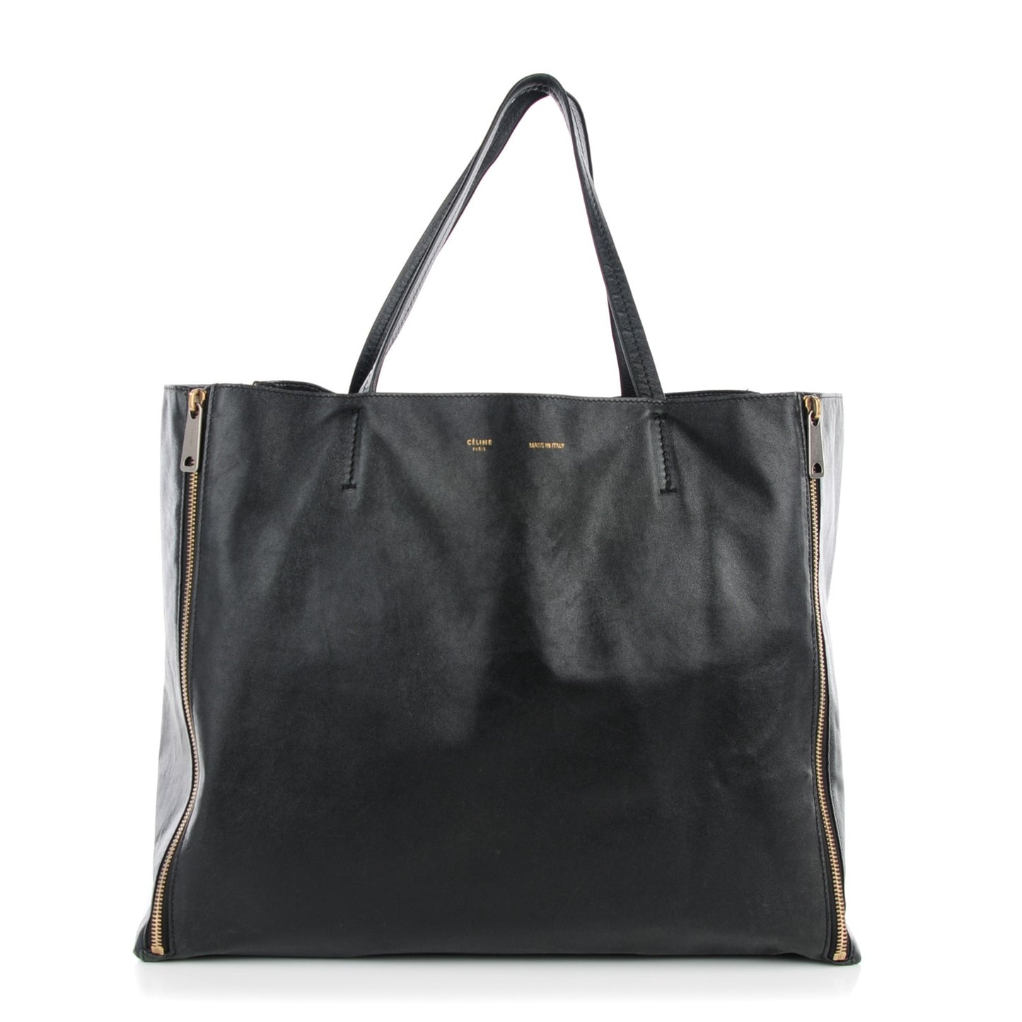 Smooth Lambskin Horizontal Zipper Gusset Cabas Black